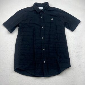 Calvin Klein Jeans Boys Button Down Shirt Black Youth L 14 16 Cotton